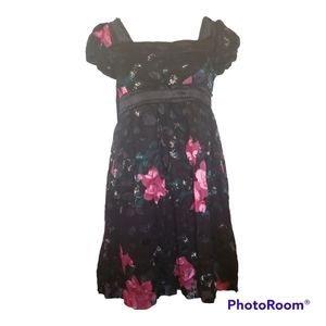 BCBG Maxazria Black Floral Puff-Sleeve Babydoll Dress - Size XS, 2